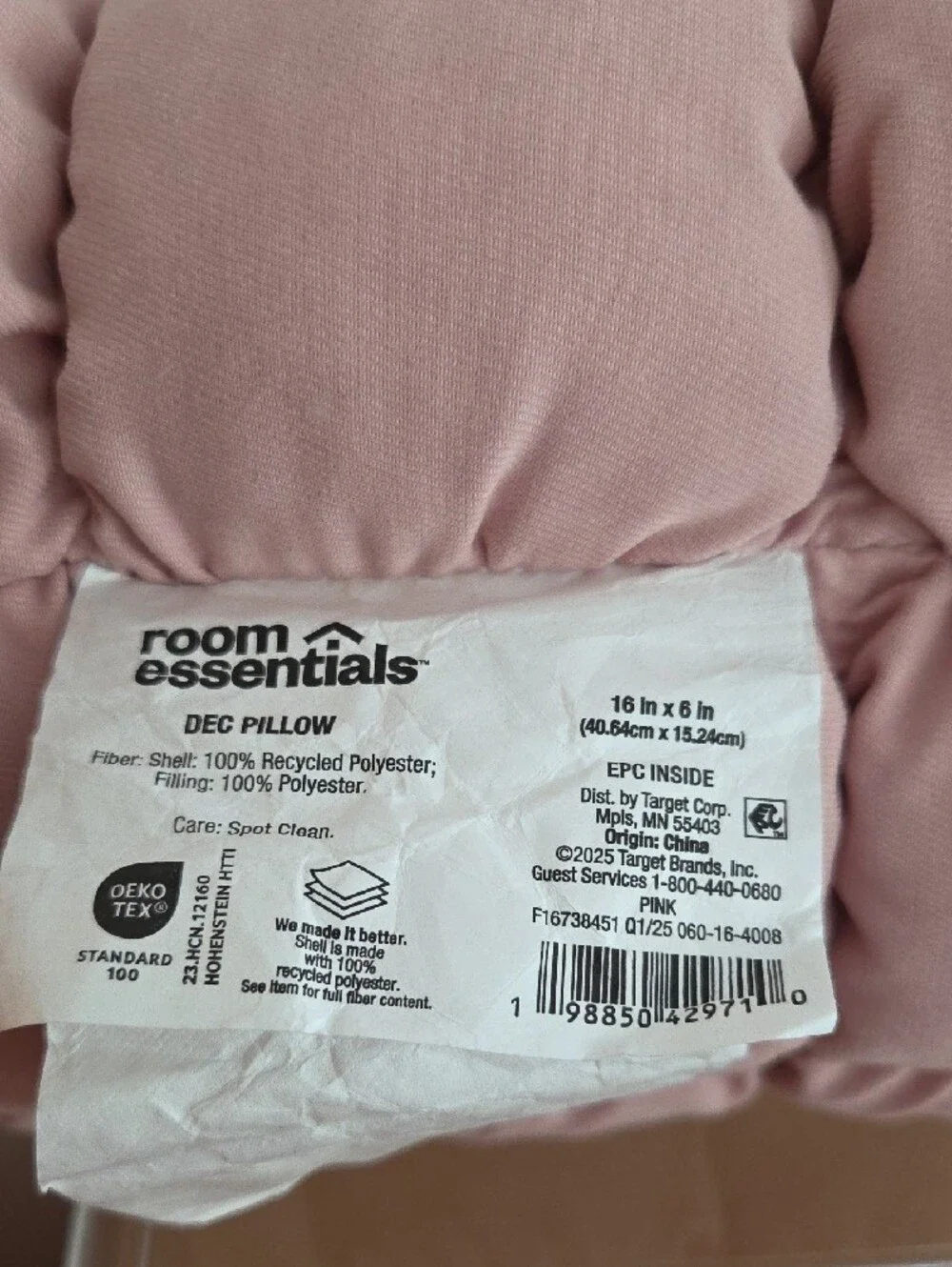 Room Essentials Quilted Bolster Pillow - Dusty Rose